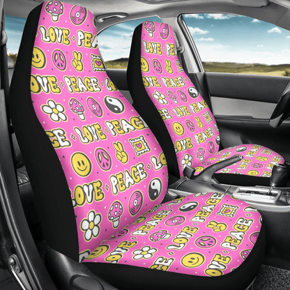 Hippie Car Seat Covers Peace Love Flower Mushroom Pattern Seat Covers Pink