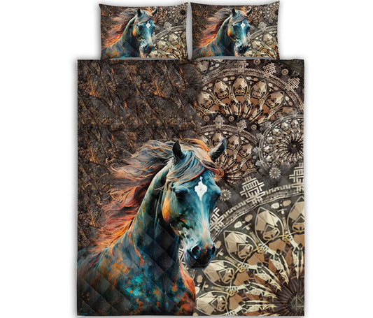 Horse Bedding Set Vintage Horse Graphic Tribal Pattern Duvet Covers Colorful Unique Gift