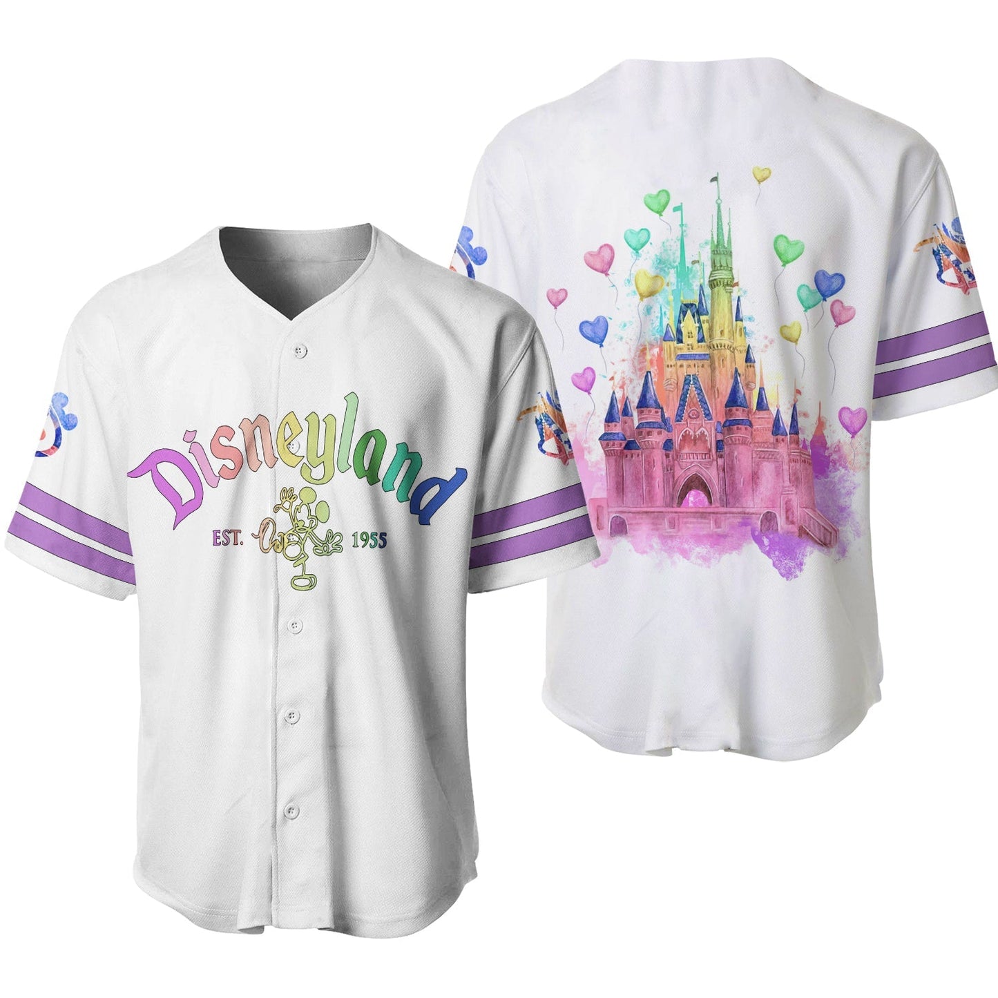 Disney Jersey Disneyland Magic Kingdom Est 1955 Castle Graphic Rainbow White Jersey Shirt Disney Baseball Jersey Disneyland Baseball Jersey