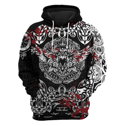 Unifinz Viking Hoodie Viking Raven Vegvisir The Viking Compass Norse Art Bloody Black White Hoodie Adult Full Size 2023