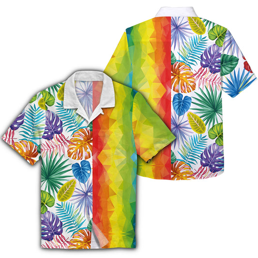 Unifinz LGBT Hawaiian Shirt Rainbow Polygonal Tropical Leaves Hawaii Aloha Shirt 2023