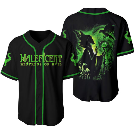 Disney Jersey Disney Villian Maleficent Mistress Of Evil Neon Light Green Black Jersey Shirt Disney Baseball Jersey Maleficent Baseball Jersey