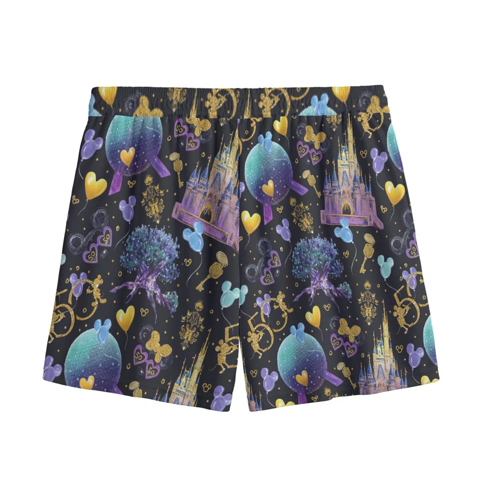 DN Shorts Walt DN 50th Years Pattern Beach Shorts Black Purple