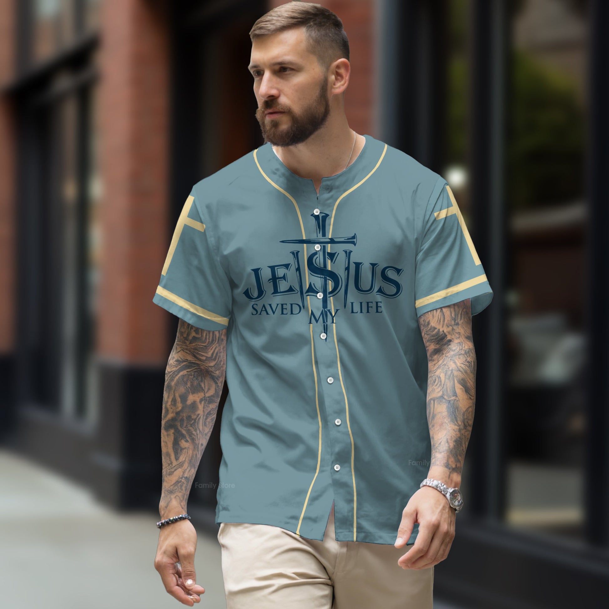 Jesus Saved My Life Jesus Poster Back - Baseball Jersey - Christant Gift For Him For God, Jesus, Christian