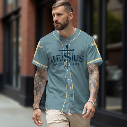 Jesus Saved My Life Jesus Poster Back - Baseball Jersey - Christant Gift For Him For God, Jesus, Christian