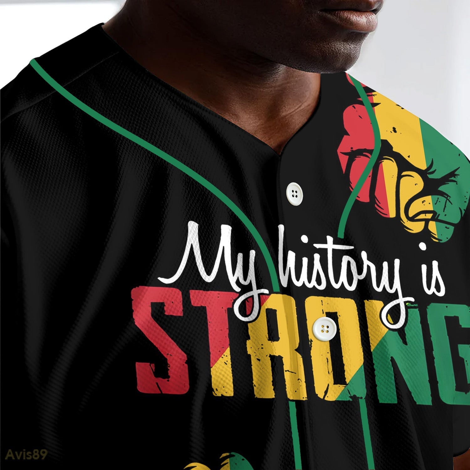 My History Is Strong - African American Baseball Jersey - Gift for Black Dad, Grandpa, Husband