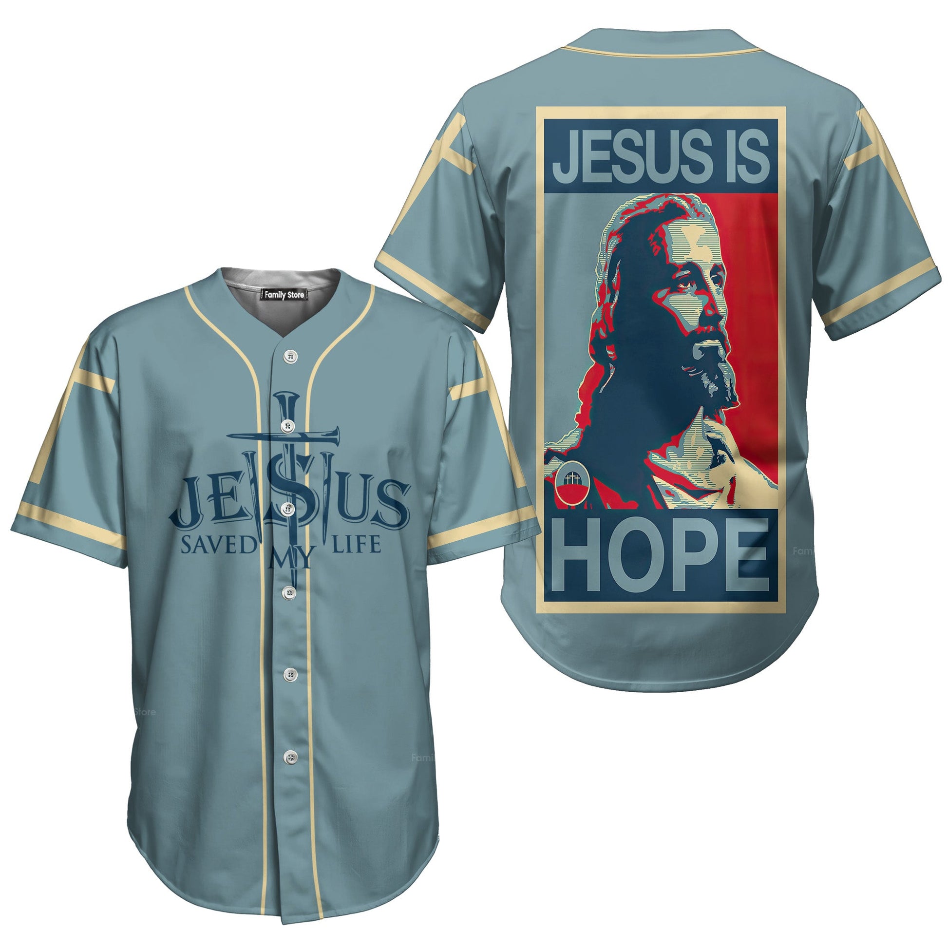 Jesus Saved My Life Jesus Poster Back - Baseball Jersey - Christant Gift For Him For God, Jesus, Christian