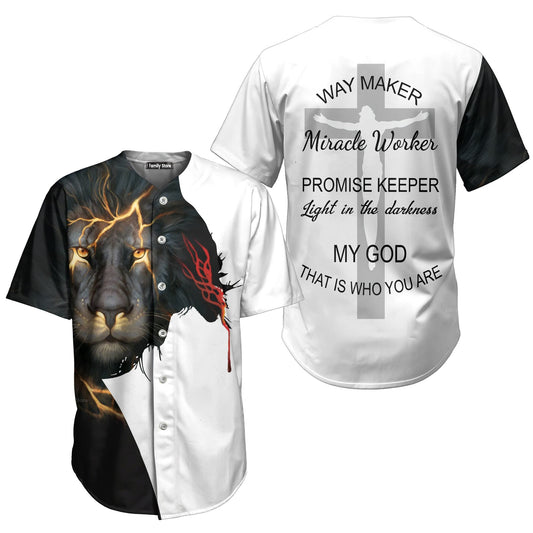 Jesus Lion Way Maker Miracle Worker Baseball Tee Jersey Shirt Printed 3D - PN303116Td