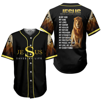 Lion Jesus saves my life Jesus is my everything Baseball Tee Jersey Shirt Printed 3D