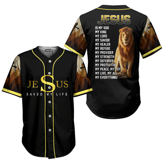 Lion Jesus saves my life Jesus is my everything Baseball Tee Jersey Shirt Printed 3D