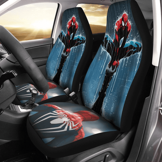 Spiderman Car Seat Covers Spiderman On Top Of Building Rainy Seat Covers Colorful