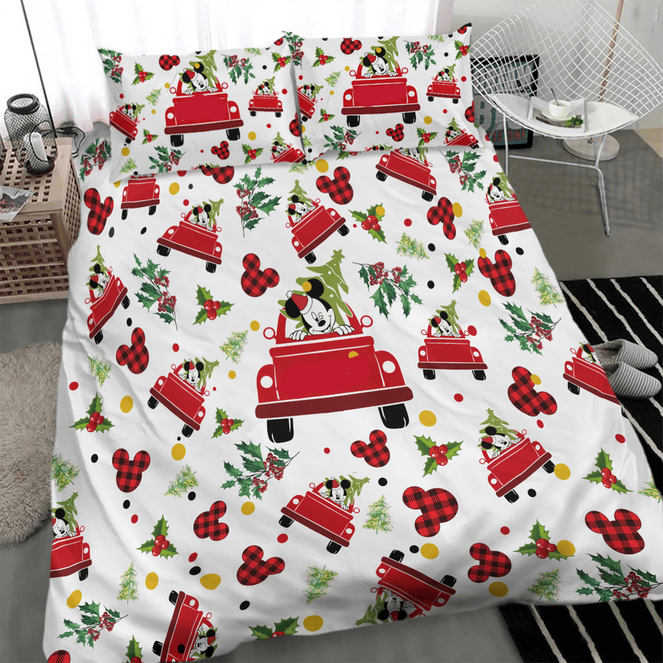 MM Bedding Set DN MM Christmas Hat On Truck Pattern Duvet Covers White Red Unique Gift