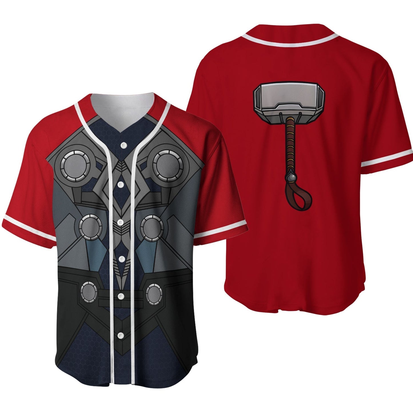 Marvel Jersey Marvel Hero Thor God Of Thunder Suit And Hammer Red Jersey Shirt Marvel Baseball Jersey Thor Baseball Jersey