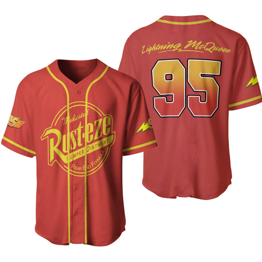 Disney Jersey Disney Cars Lightning Mcqueen 95 Medicated Rusteze Red Yellow Jersey Shirt Disney Baseball Jersey Cars Baseball Jersey