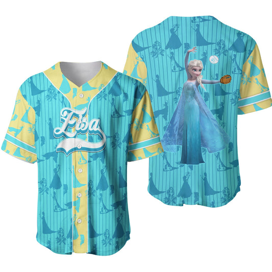 Disney Jersey Disney Elsa Playing Sport As Pitcher Graphic Patterns Blue Jersey Shirt Disney Baseball Jersey Frozen Baseball Jersey