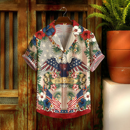 250 Years Of America 1776 2026 Vintage Eagle Hawaiian Shirt - Patriotic Gift For Him