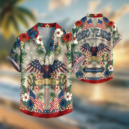 250 Years Of America 1776 2026 Vintage Eagle Hawaiian Shirt - Patriotic Gift For Him
