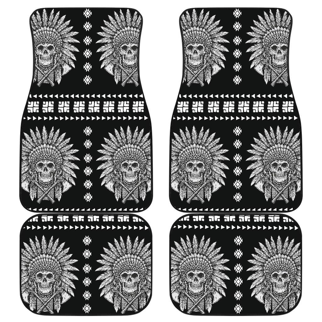 Native American Car Mats Native American Indian Chef Skull Car Floor Mats Black White