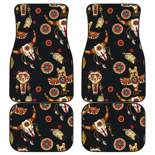 Native American Car Mats Bull Skull Owl And Bear Totem Pattern Car Floor Mats Black Brown