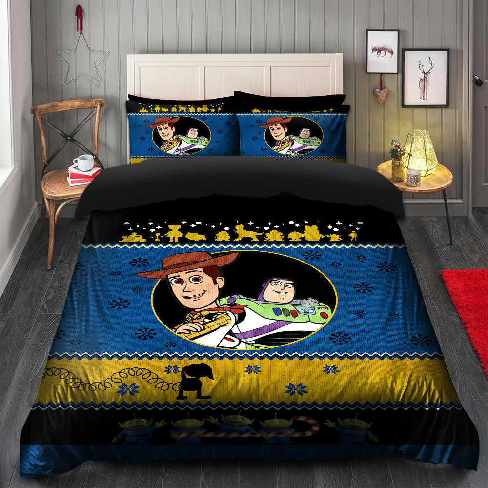 Toy Story Bedding Set DN Woody And Buzz Characters Pattern Duvet Covers Blue Black Unique Gift