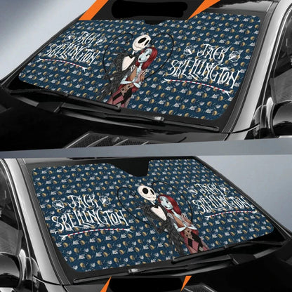 TNBC Car Sun Shade Jack And Sally Zero Dog Patterns Winshield Sun Shade Blue Black