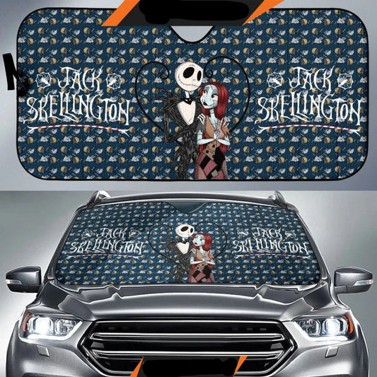 TNBC Car Sun Shade Jack And Sally Zero Dog Patterns Winshield Sun Shade Blue Black