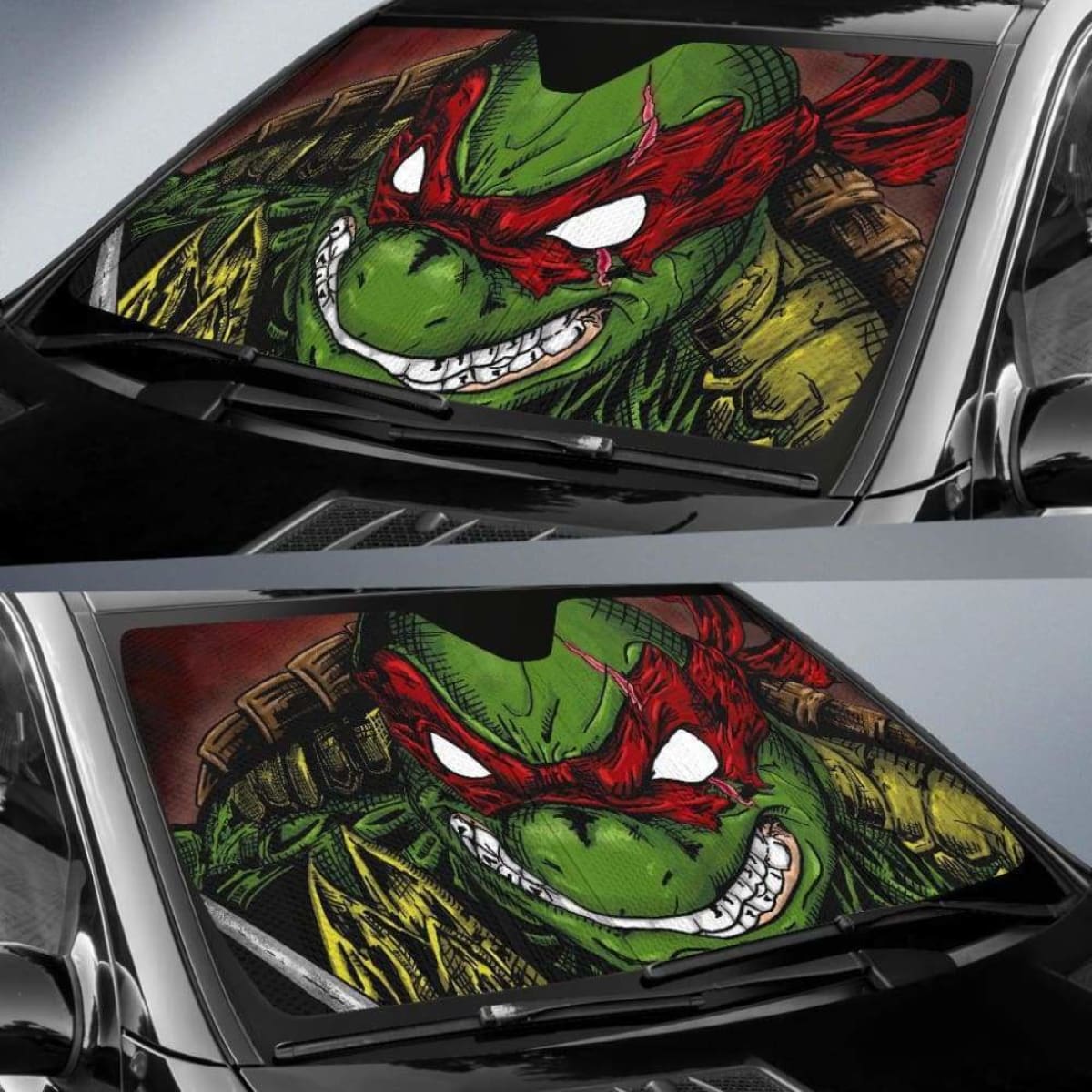 TMNT Car Sun Shade Ninja Turtles Angry Raphael Face Winshield Sun Shade Green Red