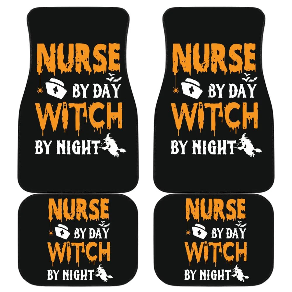 Halloween Car Mats Halloween Nurse By Day Witch By Night Car Floor Mats Black Orange