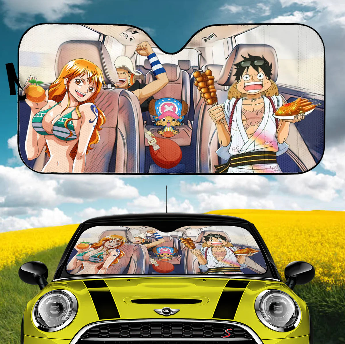 One Piece Car Sun Shade Luffy Nami Chopper And Usopp Winshield Sun Shade Colorful