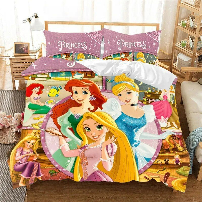 DN Bedding Set DN Princesses Ariel Cinderella Rapunel Duvet Covers Colorful Unique Gift