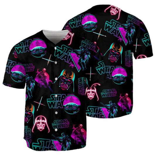 Star Wars Jersey Neon Star Wars Darth Vader Boba Fett Pattern Black Jersey Shirt Star Wars Baseball Jersey For Men