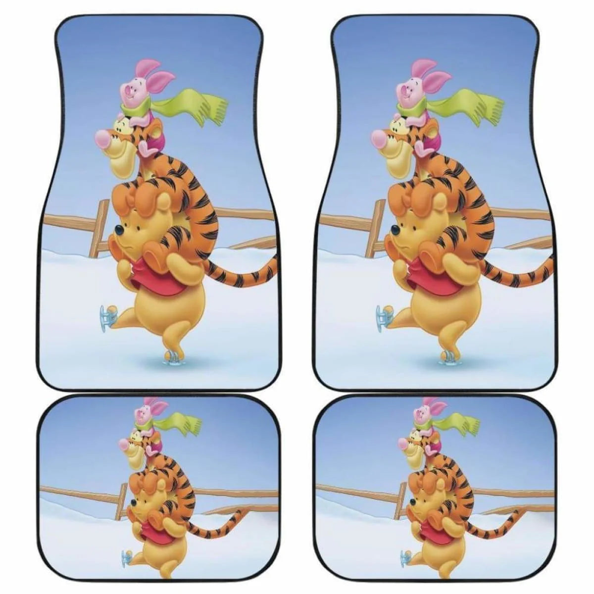 WTP Car Mats Pooh And Friends Playing In Winter Car Floor Mats Colorful