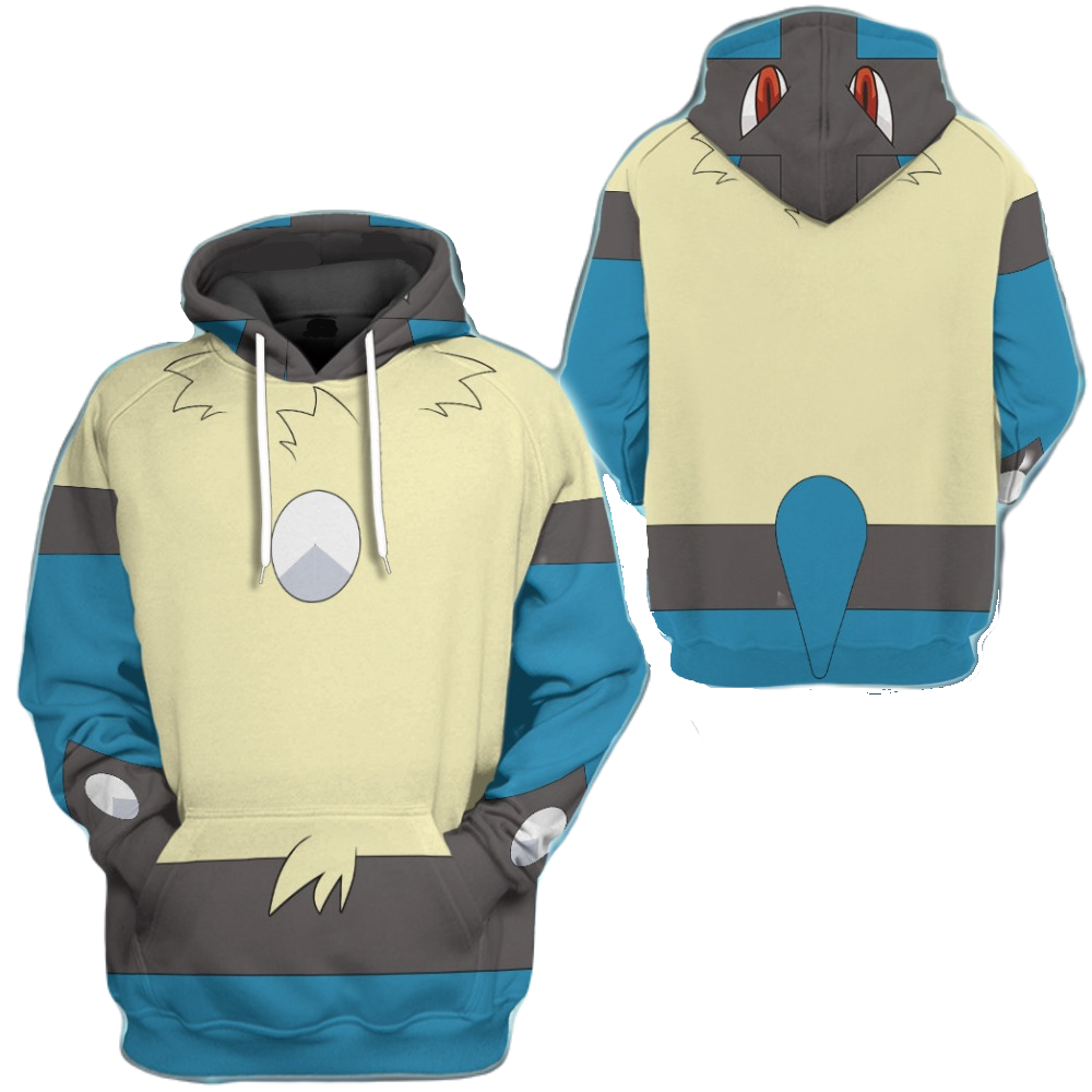 PKM Hoodie Lucario PKM Cosplay Hoodie White Blue Unisex Adults New Release