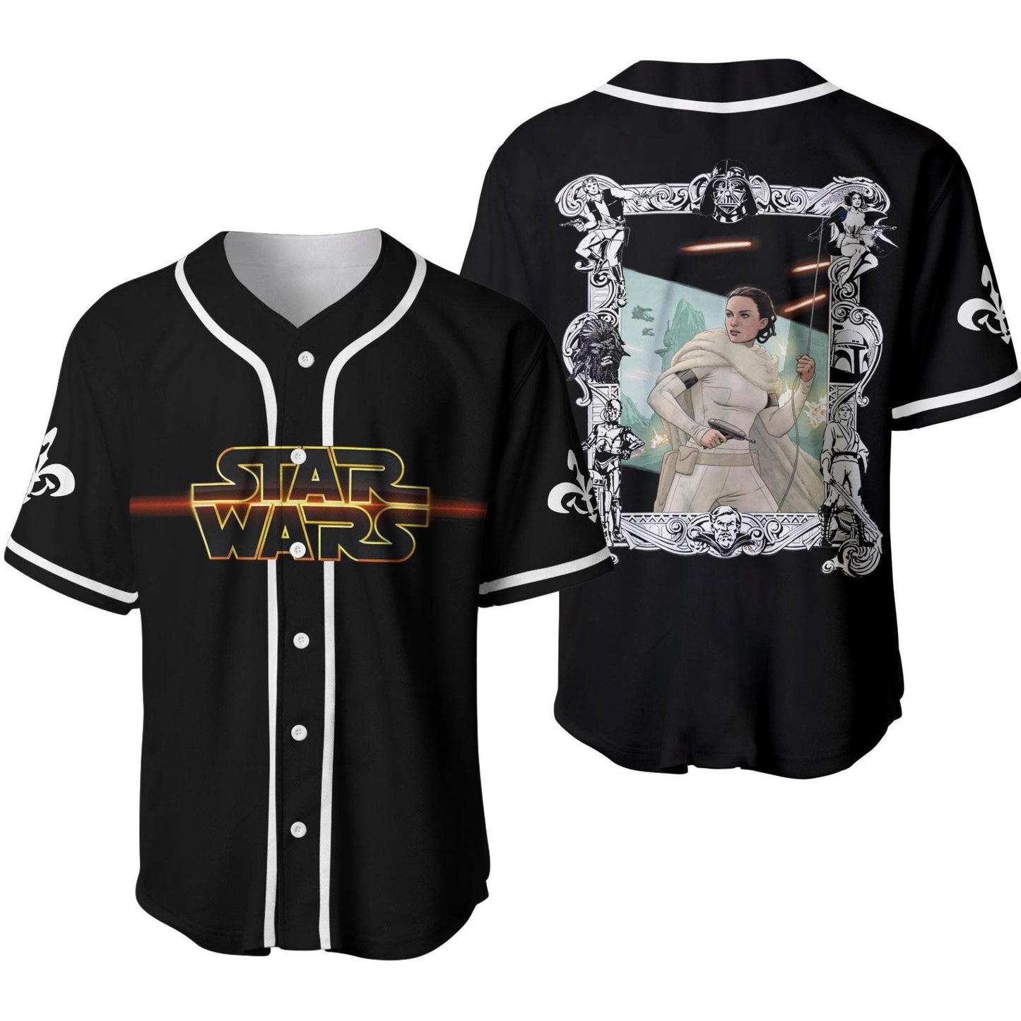 Star Wars Jersey Star Wars Padme Amidala Character Frame Graphic Naboo Symbol Black Jersey Shirt Star Wars Baseball Jersey