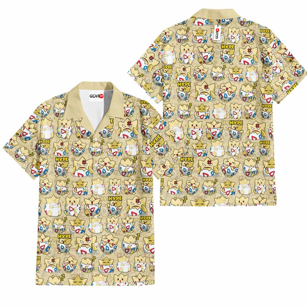 PKM Hawaii Shirt PKM Togepi Egg Expresions Hype Pattern Hawaiian Shirt Yellow Unisex