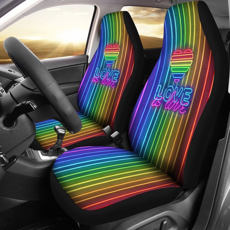 LGBT Car Seat Covers Heart Shape Love Is Love Neon Light Seat Covers Colorful