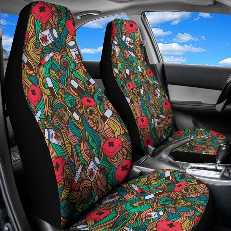 Nurse Car Seat Covers Nurse Items Hand Drawn Pattern Seat Covers Colorful