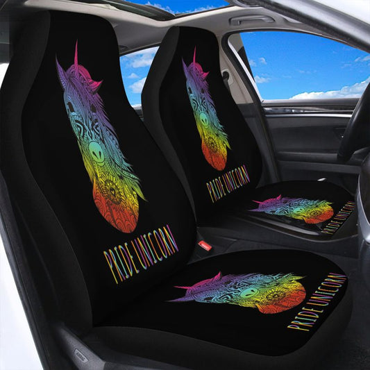 LGBT Car Seat Covers LGBT Pride Unicorn Mandala Pattern Seat Covers Black