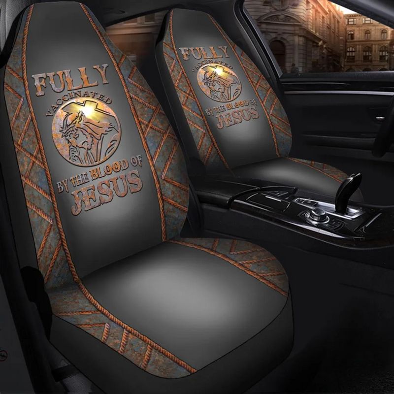 Veteran Car Seat Covers Fully Vaccinated By The Blood Of Jesus Seat Covers Gray