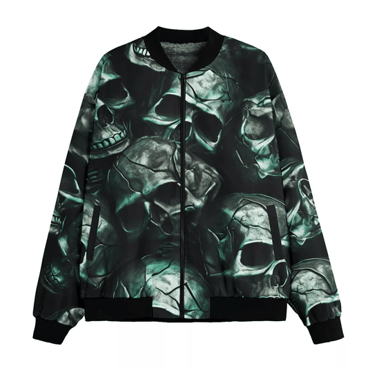 Skull Bomber Jacket Scary Broken Skull Pattern Bomber Black Green Unisex