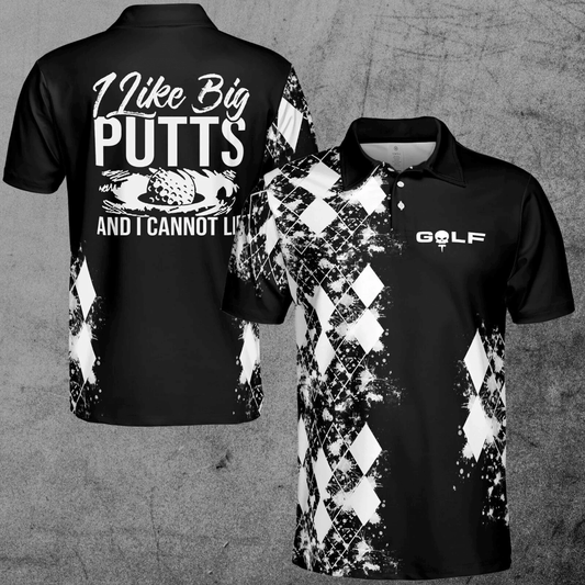 Golf Polo Shirt I Like Big Putts I Cannot Lie Golf Shirts Black White For Men