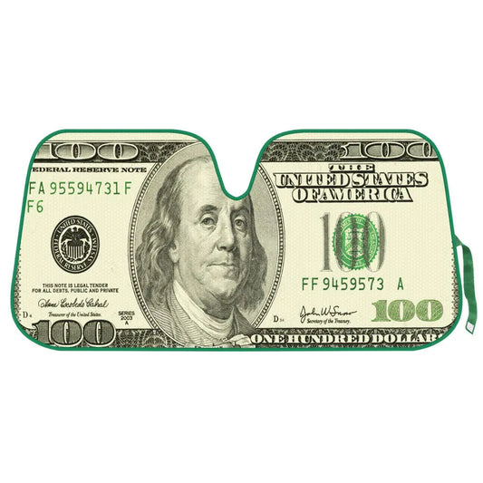 Funny Car Sun Shade Funny One Hundred Dollar Bill Winshield Sun Shade Green