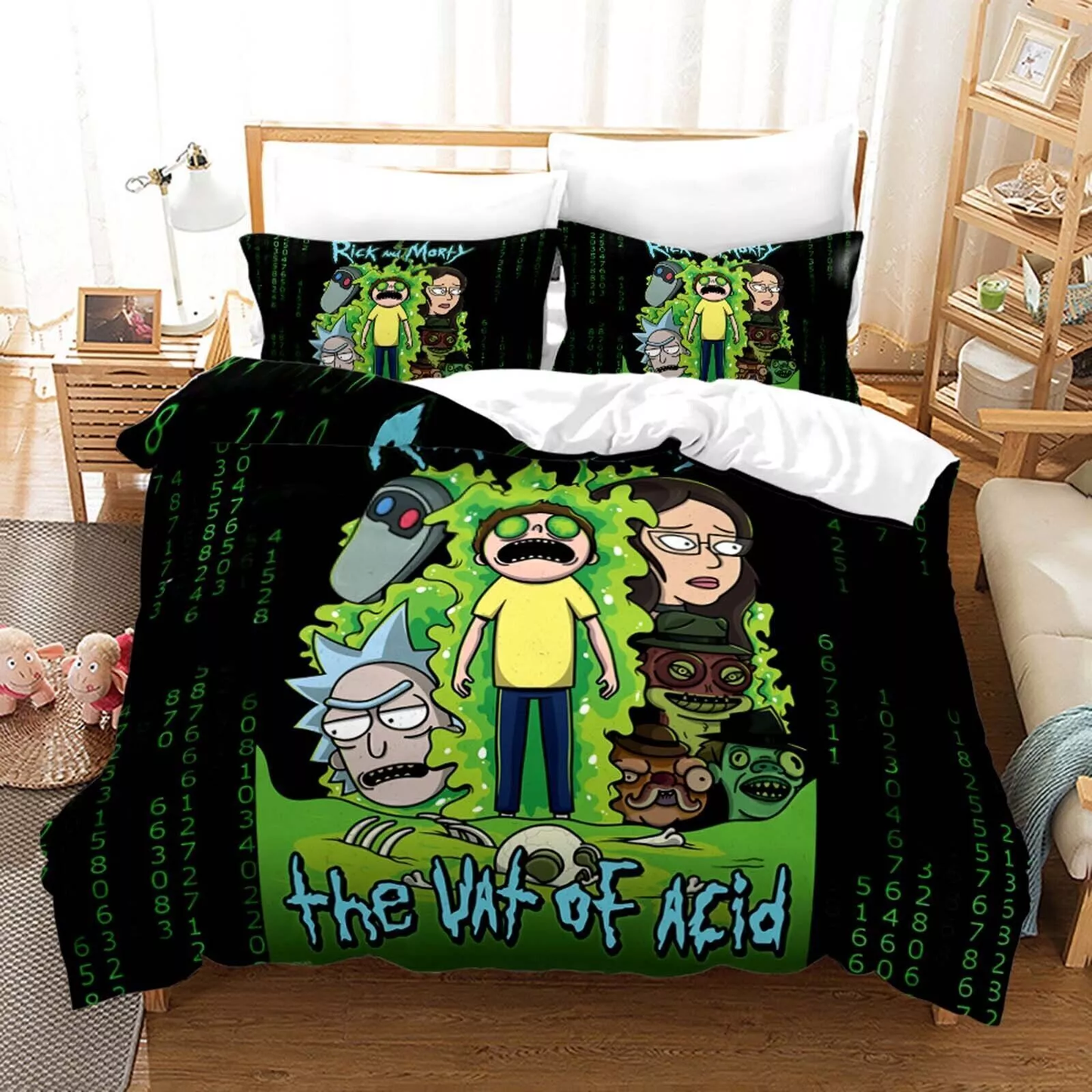 Rick And Morty Bedding Set Rick And Morty The Vat Of Acid Duvet Covers Black Green Unique Gift