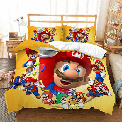 Mario Bedding Set Mario In Every Versions Graphic Duvet Covers Yellow Unique Gift