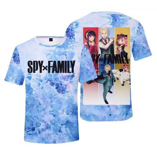 Spyxfamily T-shirt SpyxFamily Forger Members Tie Dye Pattern T-shirt Blue Unisex