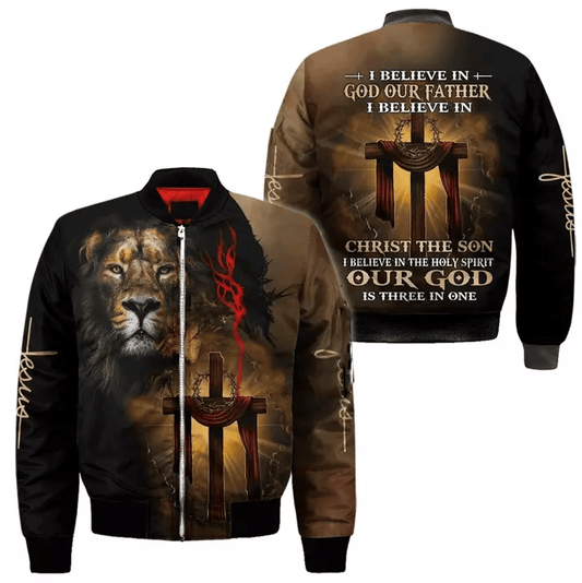 Jesus Bomber Jacket Our God Is Three In One Bomber Black Brown Unisex