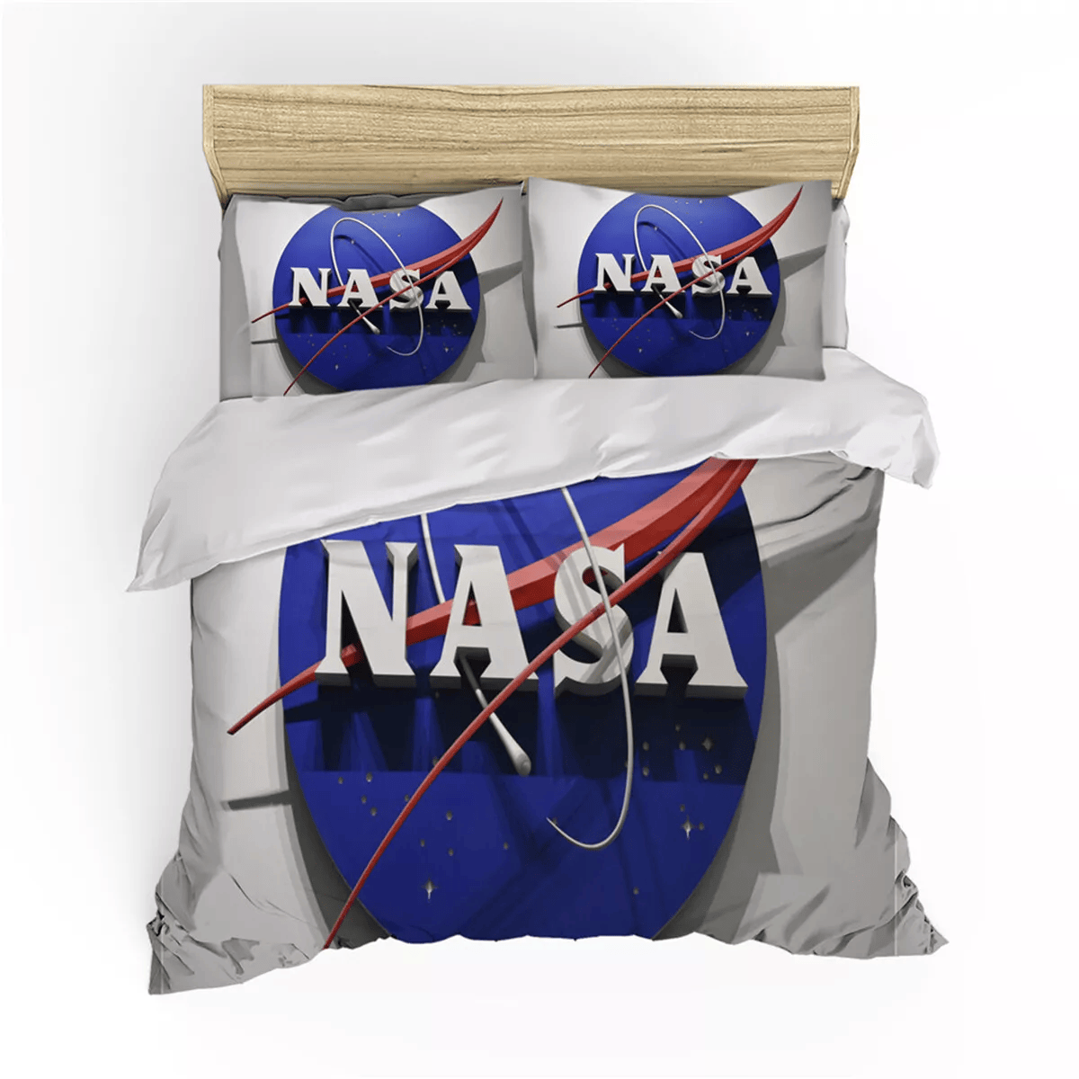 NASA Bedding Set NASA Symbol 3D Graphic Duvet Covers White Blue Unique ...