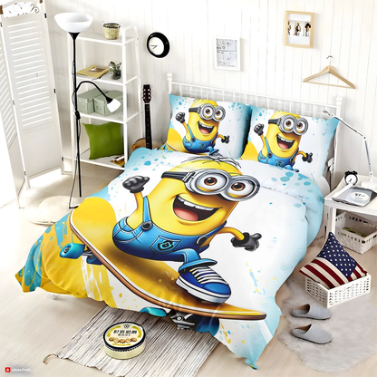 Minions Bedding Set Minion Riding On Skateboard Duvet Covers Colorful Unique Gift