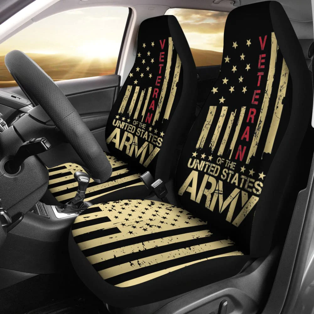 Veteran Car Seat Covers American Flag Veteran Of The US Army Seat Covers Black Yellow