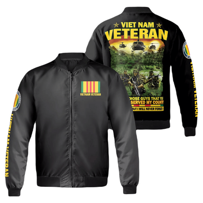 Veteran Bomber Jacket Vietnam Veteran I Served My Country Bomber Black Unisex